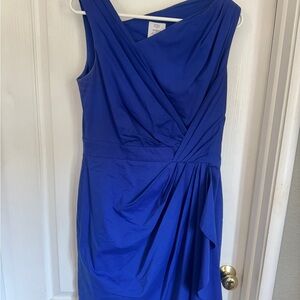 Blue Pleated One Shoulder Cocktail Dress